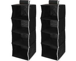 Storage solutions Organizer - 2x stuks - hangende kast organizer met vakken - opvouwbaar - zwart - 84 cm