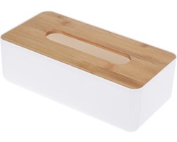 Storage Solutions Tissuedoos/box - rechthoekig - kunststof - bovenkant bamboe - 26 x 13 cm