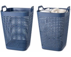 Storage Solutions Wasmand - 2x - blauw - 48 liter - 40 x 51 cm - kunststof - wasbox - mand voor wasgoed - badkamer