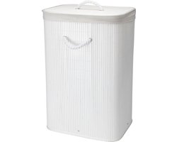 Storage Solutions Wasmand - bamboe hout - met deksel - wit - 40 x 30 x 60 cm - 70 liter - opvouwbaar