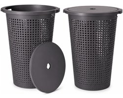 Storage Solutions Wasmand met deksel - 2x - donkergrijs - 35 liter - 40 x 52 cm - kunststof - rond - wasbox - mand voor wasgoed