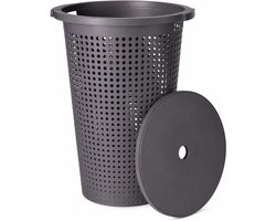 Storage Solutions Wasmand met deksel - donkergrijs - 35 liter - 40 x 52 cm - kunststof - rond - wasbox - mand voor wasgoed