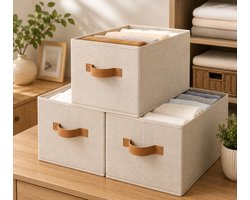StorageWorks Opvouwbare Opbergmanden met Handvatten, Rechthoekige Kastorganizers voor Planken, Set van 3, Bruin