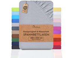 Store_7 - Hoeslaken - Boxspringbed - 100% Katoen - Zilver/lichtgrijs - Geschikt voor Waterbed - 200x220 cm +40 cm Steg