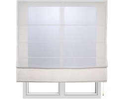 Storesdeco - Vouwgordijn met stokken, textiel doorschijnend rolgordijn met strepen Wit 90x175 cm