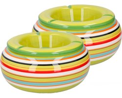 Storm Asbak - 2x stuks - in mooie groene kleuren combinatie - D13 cm - Keramiek - Strepen