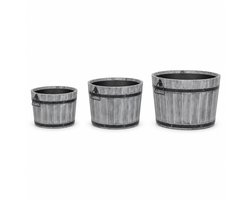 Storm Plantenbak Rond Set van 3 - S/M/L - Geborsteld Grijs - Acaciahout FSC - voor Binnen, Buiten en Balkon - Boomkuip