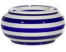 Stormasbak - 1x - blauw/wit - rond - terras asbak - 23 cm - keramiek