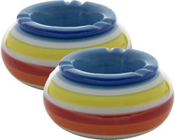 Stormasbak - 2x stuks - rond - terras asbak - blauw - keramiek - 14 x 7 cm - handig voor buiten