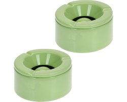 Stormasbak - 2x - terras asbakken - groen - 12 x 6 cm - Dolomiet kunststeen - Asbakken voor buiten - Tuin
