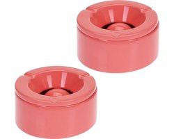 Stormasbak - 2x - terras asbakken - koraal rood - 12 x 6 cm - Dolomiet kunststeen - Asbakken voor buiten - Tuin