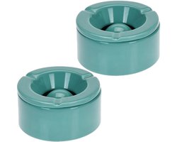 Stormasbak - 6x - terras asbakken - petrol - 12 x 6 cm - Dolomiet kunststeen - Asbakken voor buiten - Tuin