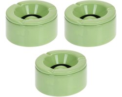 Stormasbak - Set van 3x stuks - terras asbakken - groen - 12 x 6 cm - Dolomiet kunststeen - Asbakken voor buiten - Tuin
