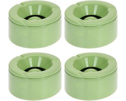 Stormasbak - Set van 4x stuks - terras asbakken - groen - 12 x 6 cm - Dolomiet kunststeen - Asbakken voor buiten - Tuin