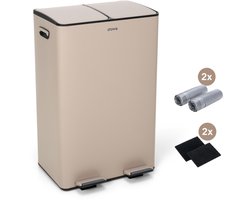Stowe Duo Bin - Taupe - Prullenbak 60 Liter - 2 Vakken - Vuilniszakken en Geurfilter - Metaal - Afvalemmer - Pedaalemmer