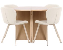 Strada eethoek uittrekbare tafel Ø120cm, 170cm en 4 stoelen whitewash, beige.