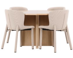 Strada eethoek uittrekbare tafel Ø120cm, 170cm en 4 stoelen whitewash, beige.
