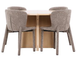 Strada eethoek uittrekbare tafel Ø120cm, 170cm en 4 stoelen whitewash, bruin.