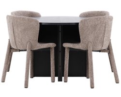 Strada eethoek uittrekbare tafel Ø120cm, 170cm en 4 stoelen zwart, bruin.