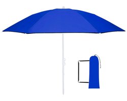 Strand parasol Vibe - D160 cm - blauw - opvouwbaar - verstelbare hoogte - met opbergtas