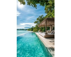 Strand Poster - Resort - Zwembad - Zonnige - Vakantie - Tropisch - Luxe - Oase - posters - formaat 60x90cm - Wanddecoratie - 4385KMD
