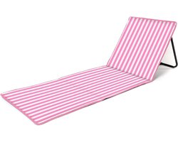 Strand Sun Mat Opvouwbare Lichtgewicht Draagbare Verstelbare Zonnebaden Fauteuil met Rugleuning Ondersteuning en Kostbaarheden Pocket voor Vakantie Tuin Camping Park Festivals - Roze