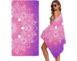Strandhanddoek - Microvezel strandhanddoek - Paarse en roze mandala strandhanddoek, gemaakt van microvezel, zandvrij en sneldrogend, lichtgewicht badhanddoek, geschikt voor volwassenen en kinderen.