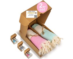 Strandhanddoek, XXL, saunahanddoek, set van 2, 100 x 180 cm, 100% katoen, Oeko-Tex-gecertificeerd, hamamhanddoeken, grote badhanddoek, sauna, peshtemal, handdoek voor strand en baden (mint/roze)