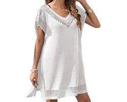 Strandjurk - Strand Bedekken jurk - Dames Strandkledding Omslagdoek - Vrouwen Strandjurkje - Omslagdoek Effen - Beach Cover Up - one size - wit - LOUZIR