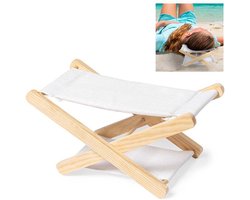 Strandkussen - inklapbaar kussen voor op het strand - hout/katoen wit
