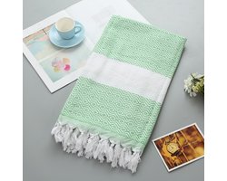 Strandlaken 100 x 180 cm – Katoen – Strandlaken | Groot formaat compact strandlaken | Hamam sauna, picknick strandmat accessoire, strandlaken voor dames heren tieners (groente)