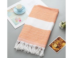 Strandlaken 100 x 180 cm – Katoen – Strandlaken | Groot formaat compact strandlaken | Hamam sauna, picknick strandmat accessoire, strandlaken voor dames heren tieners (oranje kleur)