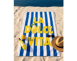 Strandlaken 100x180 cm 100% Polyester | La Dolce Vita Citroen Strepen Blauw & Geel Mediterraan XL