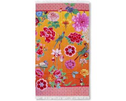 Strandlaken 100x180 cm - Bloemen en Vogels Print - Oranje/Multicolor - 100% Katoen - Voor Zomer en Strand