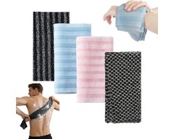 Strandlaken - Badhanddoeken -Set van 4 Japanse scrubdoeken, antibacteriële douchehanddoek voor dieptereiniging, extra lange rugscrubber voor bad en sauna, exfoliërende rugscrubber voor dames en heren (4 kleuren)