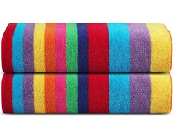 Strandlaken set voor volwassenen - geel & wit Cabana gestreept - 100% katoen - badstof handdoek 2 stuks 76 x 152 cm 450 gsm Strandlaken