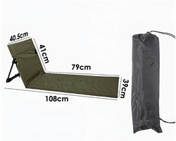 Strandmat met rugleuning - Tuinstoel met steunpaal van aluminiumlegering - Opvouwbare strandstoel - Campingstoel voor buiten - Draagbare campingstoel met opbergtas - Ultiem strandcomfort - Groen
