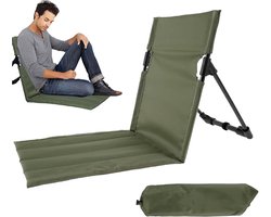 Strandmat - Opvouwbaar Strandstoel - Kampeerstoel - Strandmat met Rugleuning - Campingstoel buiten - Inklapbare strandmat - Lichtgewicht - Ligbed Draagbaar - Groen - Met opbergtas - Zacht Spons vulling Kussen