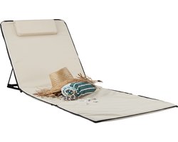 strandmat XXL - gepolsterd - 60x195 cm - met kussen - verstelbare rugleuning - incl. draagtas - beige