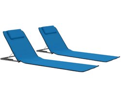 Strandmatten inklapbaar 2 st staal en stof blauw