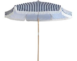 Strandparasol Gestreepte Boho - Houten parasol franjes - Genieten van de zon - Kantelbare zonnekap - 180 cm diameter