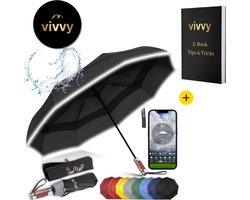 Strandparasol Met Draagtas Windbestendig - Strandparasol UV Werend Met Windkracht Meter - Paraplu Opvouwbaar Met Reflectieve Rand - Incl. App & Opbergtasje