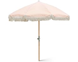 Strandparasol Met Franje - Gestreepte Parasol - Buiten Schaduw Creëren - Kantelverstelling Inbegrepen - 200cm Diameter - Oranje