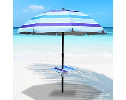 Strandparasol met Tafel en Haak – 213 cm UV50+ Zonbescherming, 30° Kantelbaar, Verstelbare Hoogte, Windbestendige Parasol met Draagtas voor Strand Tuin Balkon