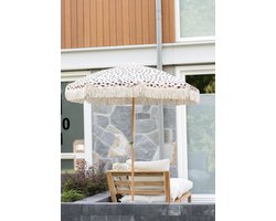 Strandparasol tuinparasol beige zwart | kantelbaar | met hoes | 180 cm D | stokparasol | tuin parasol | boho