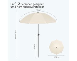 Strandscherm φ135/155/175 cm kantelbare parasol UPF 50+ - Verstelbaar voor strand, tuin en zwembad