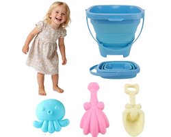 Strandspeelgoedset voor peuters, draagbaar strandspeelgoed voor op reis met opvouwbare emmer, vormpjes voor kinderen, zomercadeau - Blauw