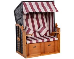 Strandstoel - 2-Zits Strandstoel Met Kap - Verstelbare Rugleuning Met Voetensteunen En Zijtafels - Voor Balkon En Tuin - Hout Rood/Wit