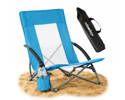 Strandstoel - blauw - opvouwbaar - met draagriem