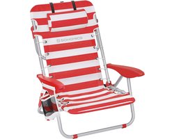 Strandstoel, campingstoel, klapstoel, met schouderriem, verstelbare rugleuning, hoofdsteun, armleuning, 2 zijzakken, rood en wit HMCB062R01